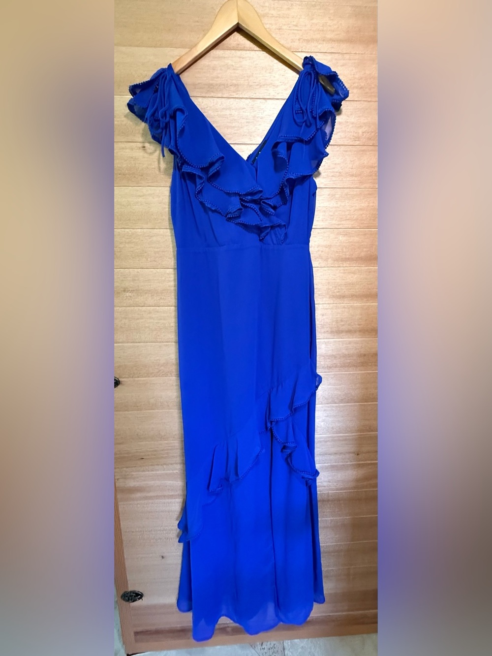 Lulu's Royal Blue Ruffle V-Neck Maxi Dress